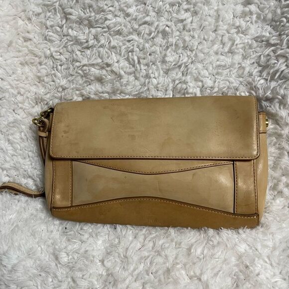 J Crew leather beige and tan clutch brass hardware. - Picture 3 of 11